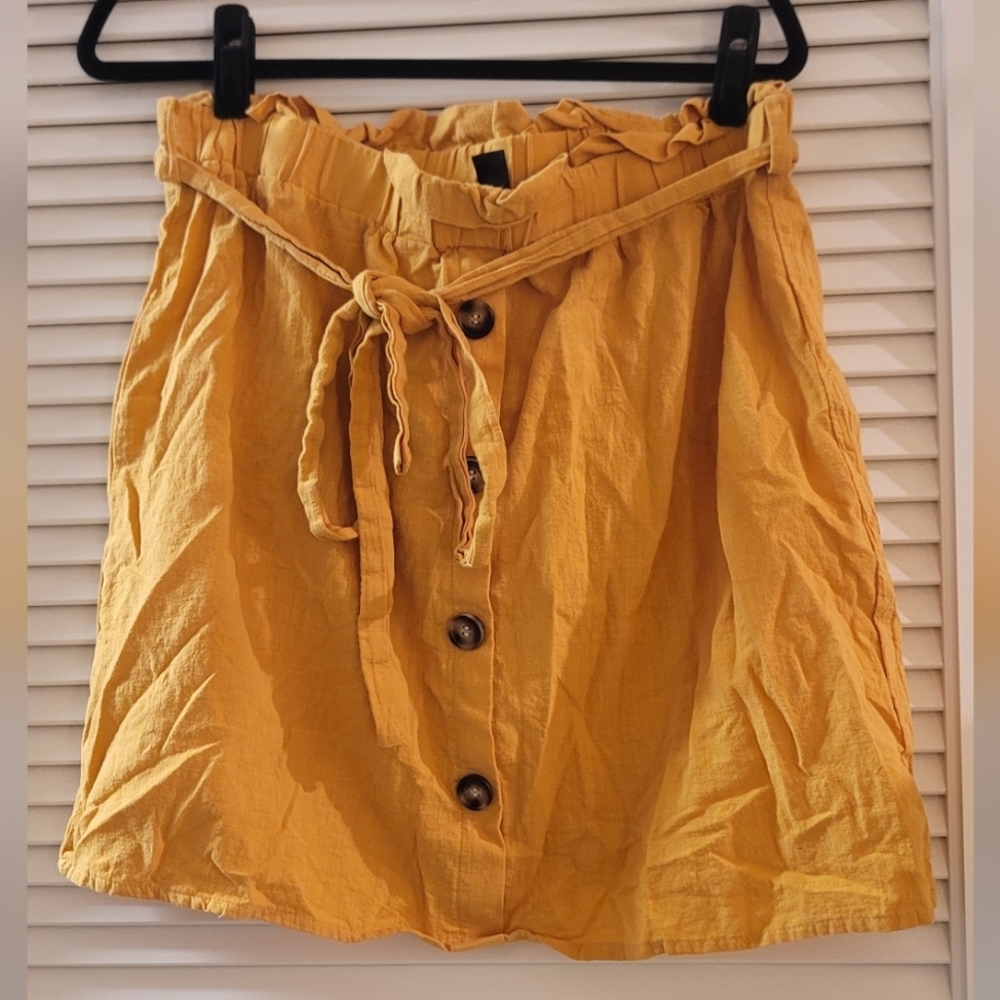 SHEIN - (Plus-Size) Mustard Yellow Skirt With Waist Tie/Buttons & Elastic Waist